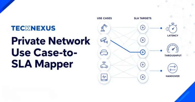 Translate operational use cases into precise SLA requirements — latency, jitter, throughput, availability, QoS class, redundancy, and spectrum implications. Free.